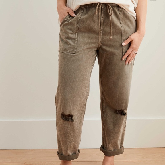 Aerie Chambray Distressed Pant New With 
